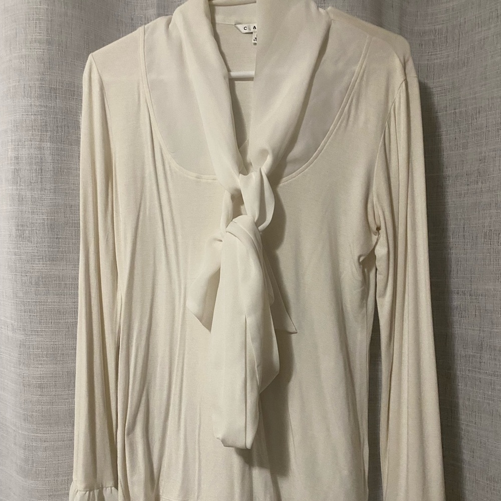 Cabi Vintage Take a Bow Blouse White knit/poplin M